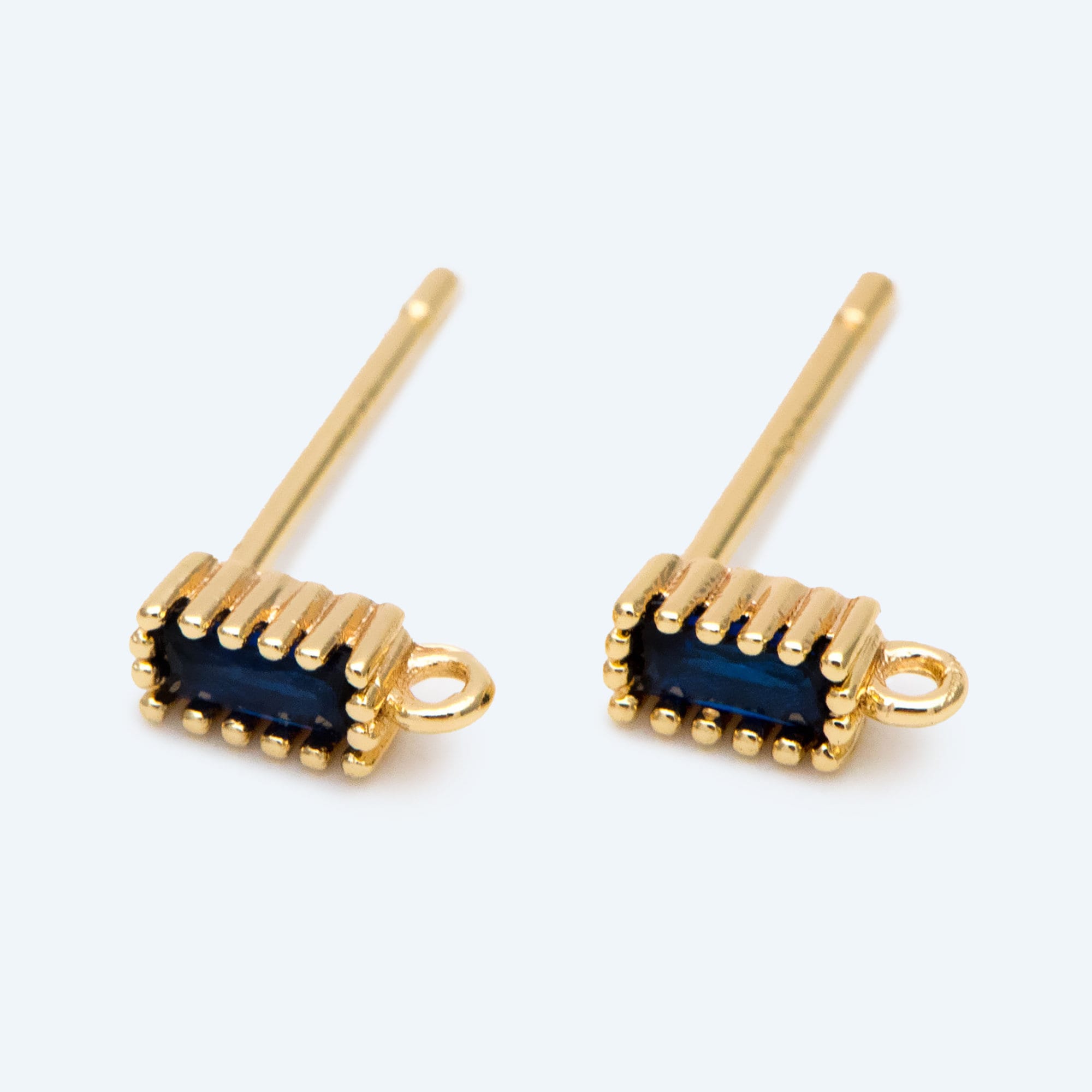 10pcs CZ Pave Rectangle Earring Stud with Loop, Emerald, Clear, Red, Blue, Geometric Earring Findings (#GB-2100)